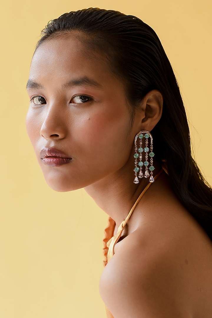 Rose Gold Finish Swarovski Crystal Earrings by ESME at Pernia's Pop Up Shop