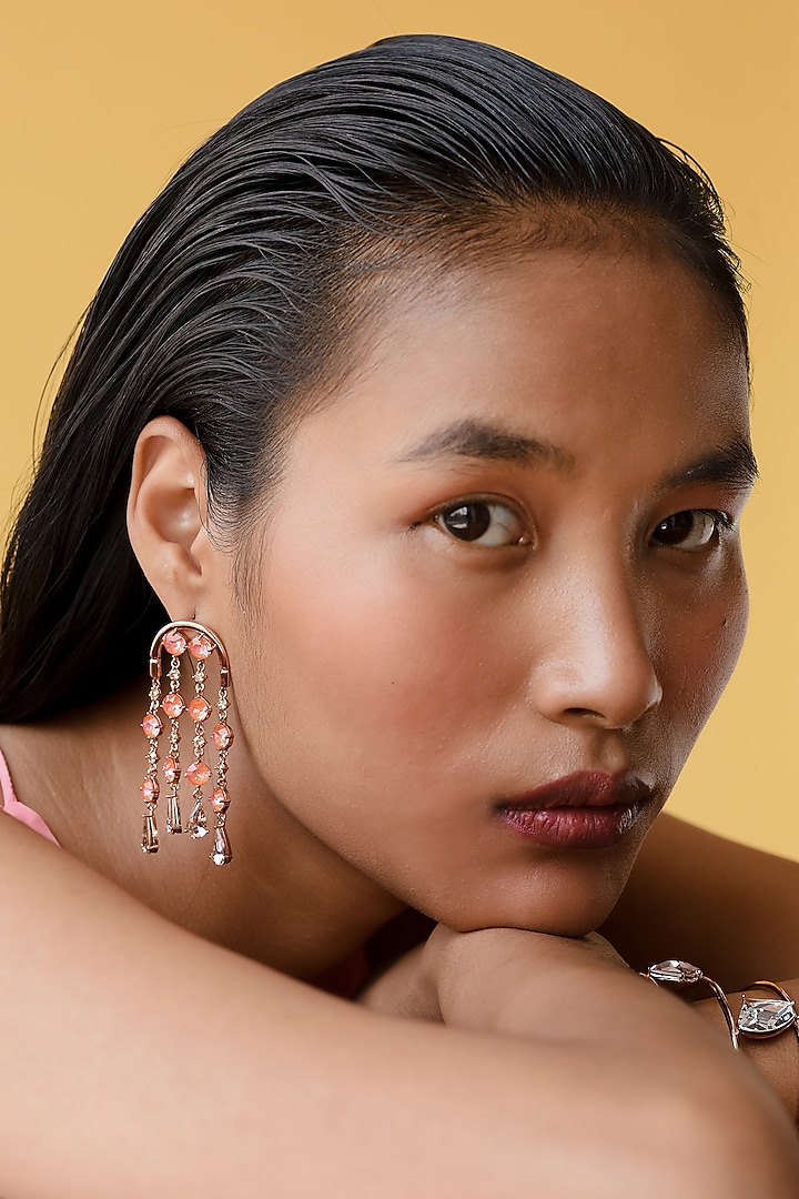 Rose Gold Finish Swarovski Crystal Dangler Earrings by ESME