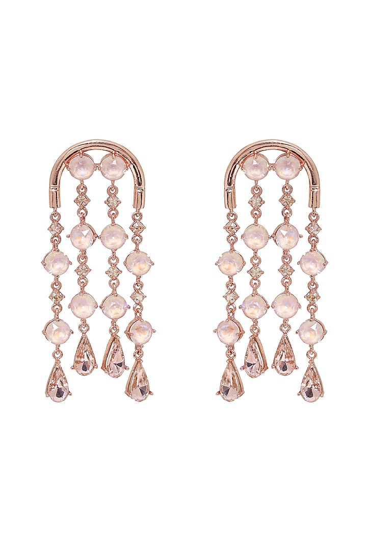 Rose Gold Finish Pink Swarovski Crystal Earrings by ESME at Pernia's Pop Up Shop