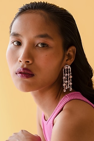 Rose Gold Finish Pink Swarovski Crystal Earrings by ESME