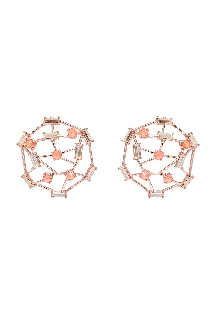 White Rhodium Finish Orange Swarovski Stud Earrings by ESME at Pernia's Pop Up Shop