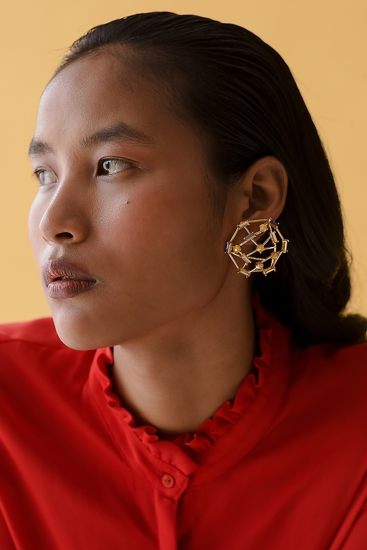 Gold Finish Yellow Swarovski Crystal Earrings by ESME at Pernia's Pop Up Shop