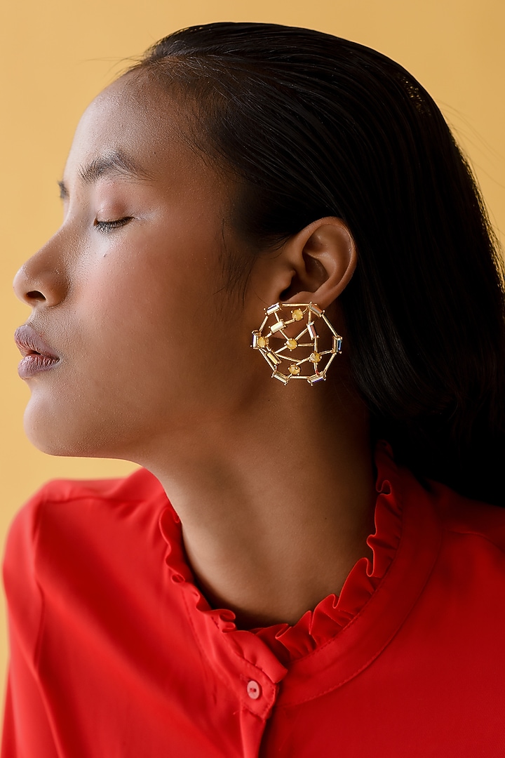 Gold Finish Yellow Swarovski Crystal Earrings by ESME at Pernia's Pop Up Shop