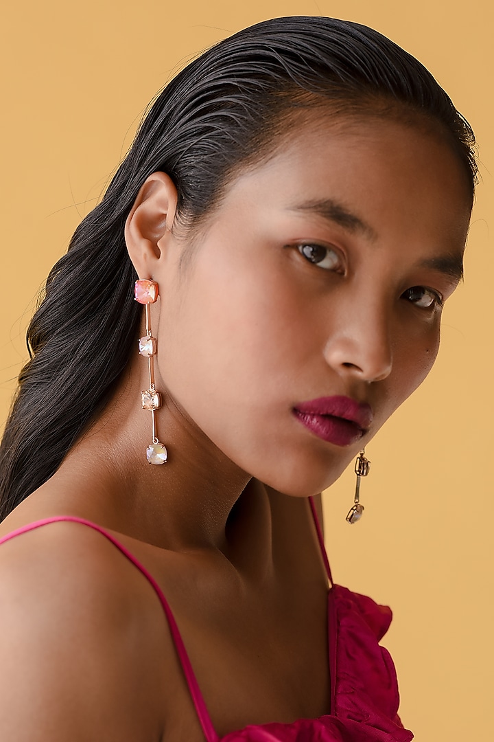Rose Gold Finish Pink Swarovski Crystal Earrings by ESME