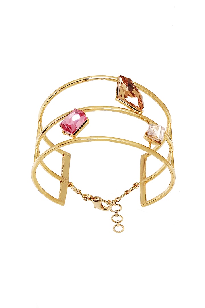 White Rhodium Finish Gold Swarovski Cuff Bracelet by ESME at Pernia's Pop Up Shop