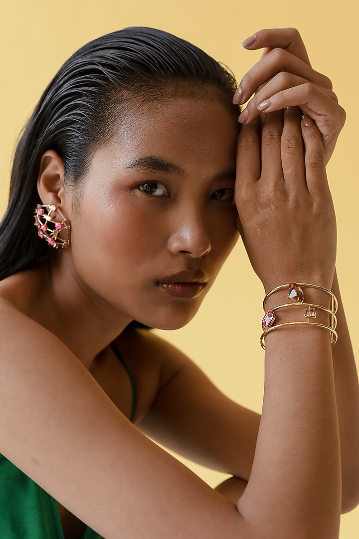 Gold Finish Pink Swarovski Crystal Bracelet by ESME at Pernia's Pop Up Shop