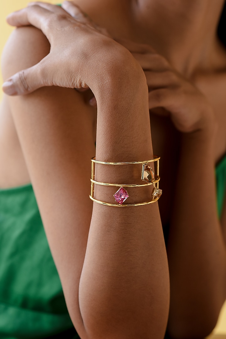 White Rhodium Finish Gold Swarovski Cuff Bracelet by ESME at Pernia's Pop Up Shop