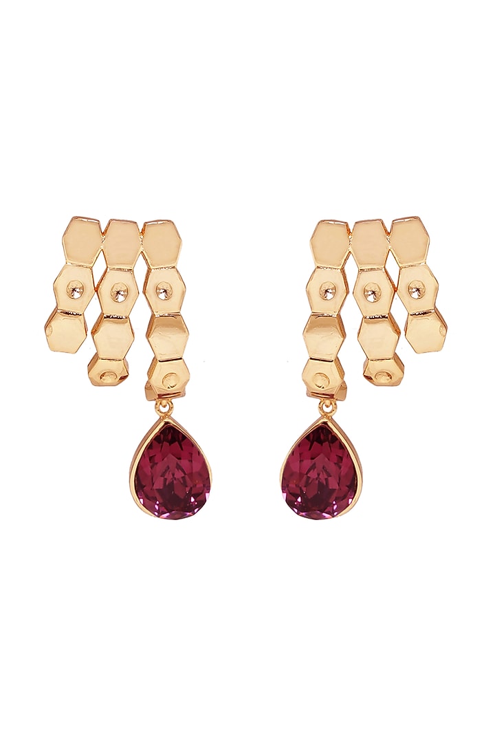 Gold Finish Red Swarovski Crystal Earrings by ESME at Pernia's Pop Up Shop