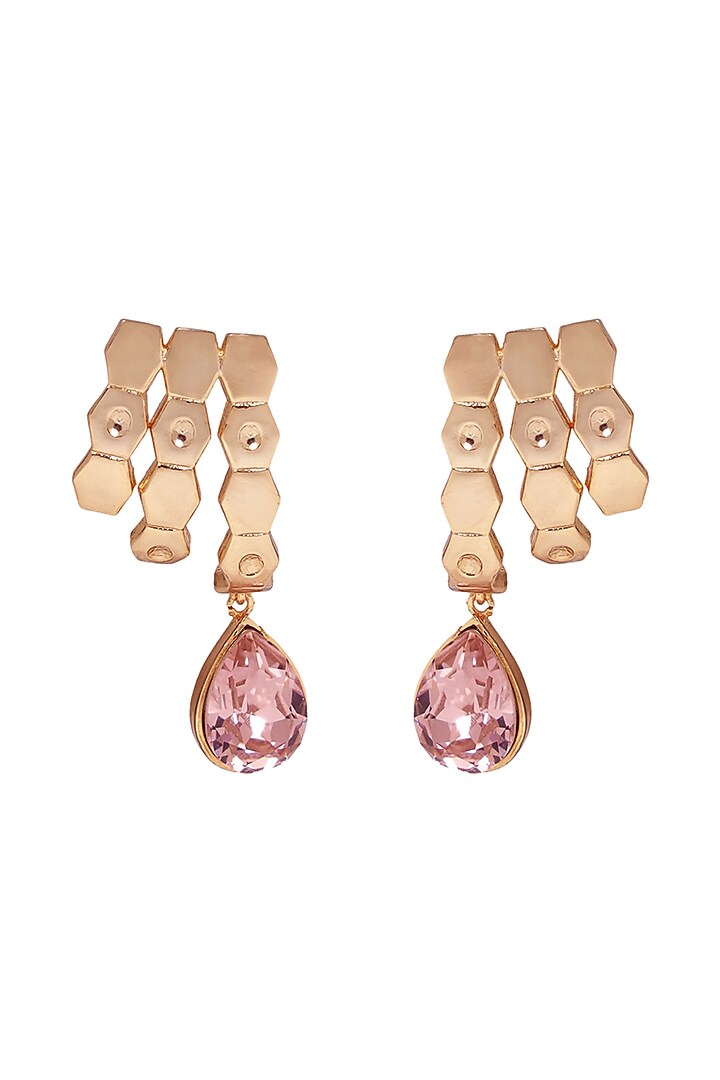 Gold Finish Earrings With Pink Swarovski Crystals by ESME at Pernia's Pop Up Shop