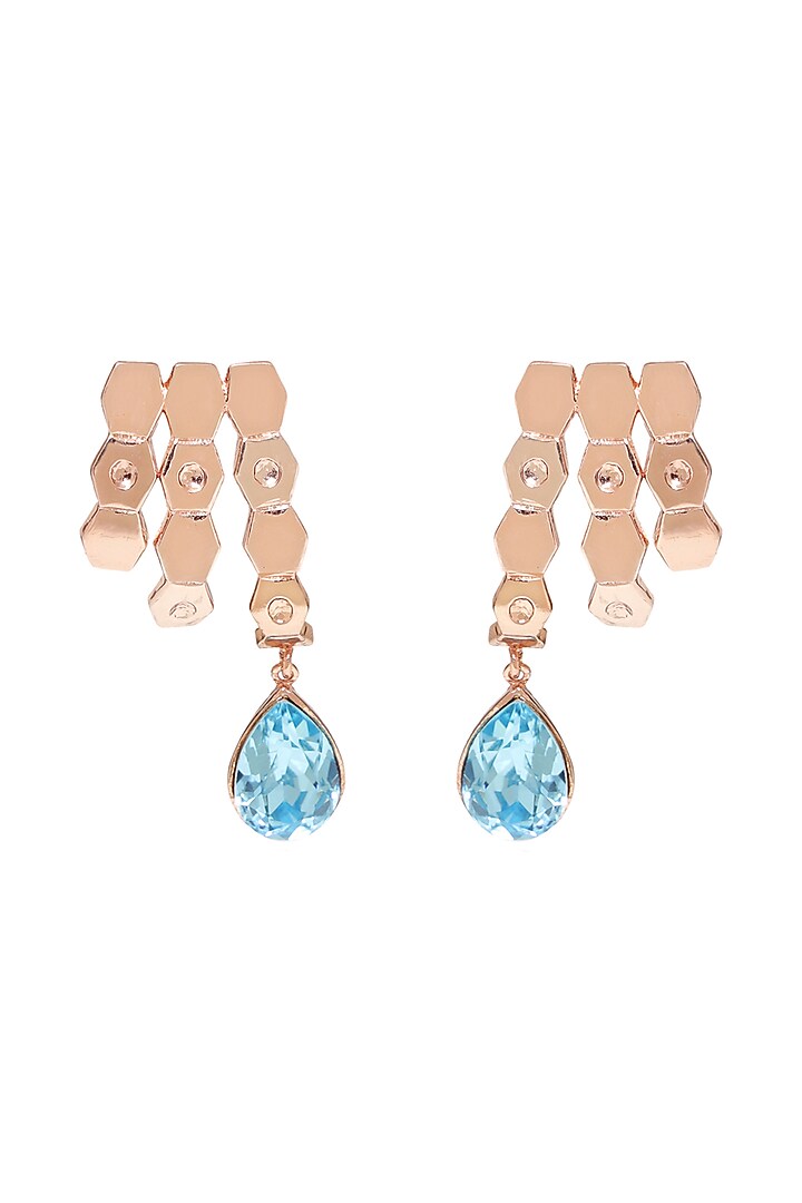 Gold Finish earrings With Blue Swarovski Crystals by ESME at Pernia's Pop Up Shop