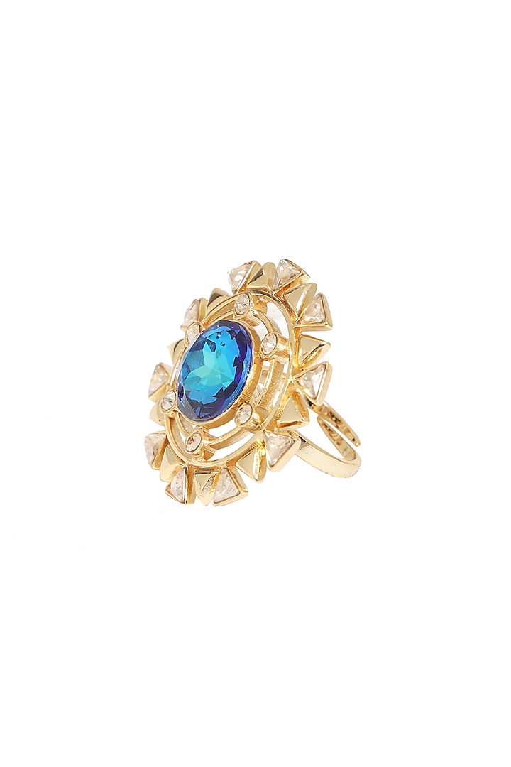 White Rhodium Finish Blue Swarovski Ring by ESME at Pernia's Pop Up Shop