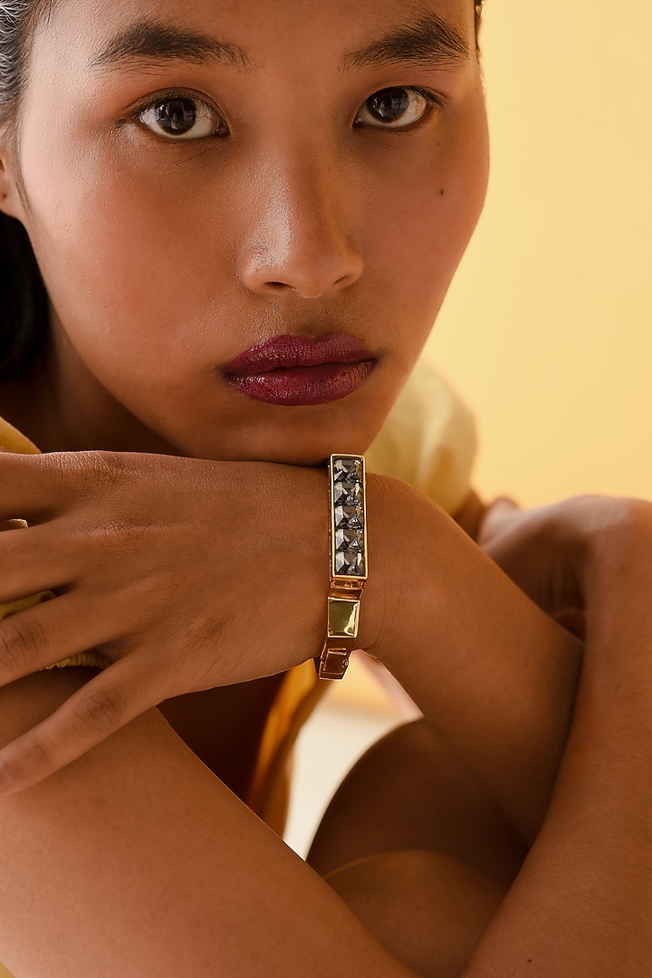 White Rhodium Finish Black Swarovski Crystal Statement Bracelet by ESME at Pernia's Pop Up Shop