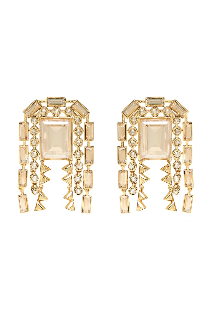 White Rhodium Finish Gold Swarovski Statement Earrings by ESME at Pernia's Pop Up Shop