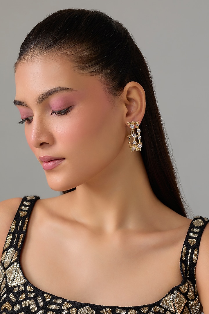 Gold Plated Swarovski Stone Hoop Earrings by ESME at Pernia's Pop Up Shop