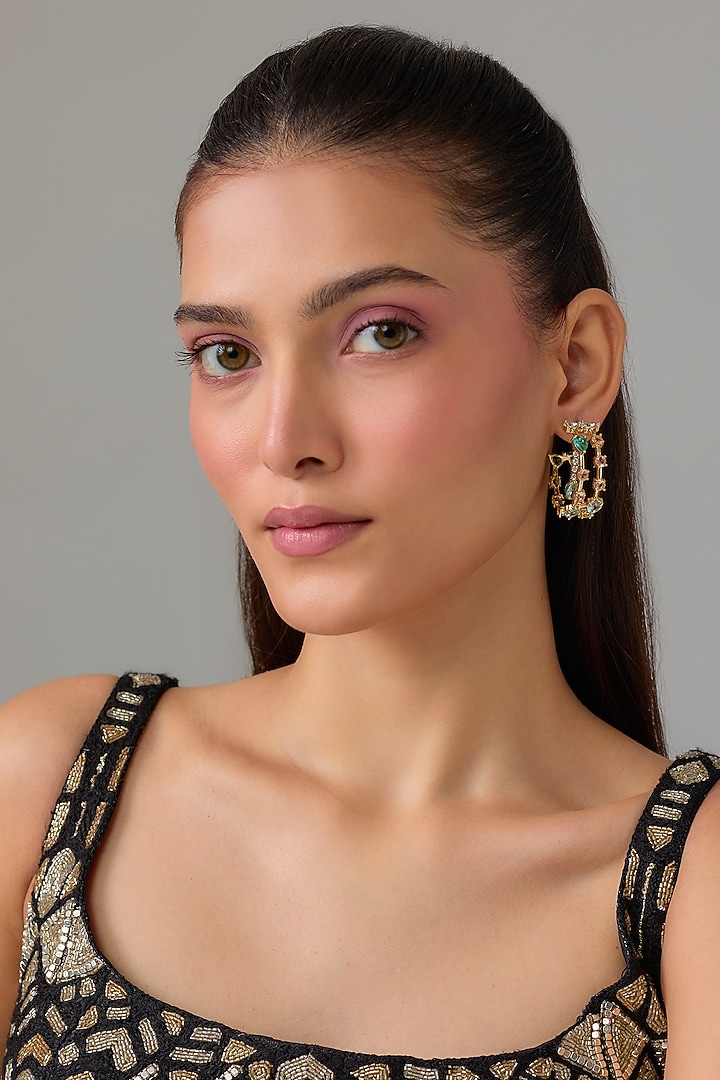 Gold Plated Blue Swarovski Stone Hoop Earrings by ESME at Pernia's Pop Up Shop