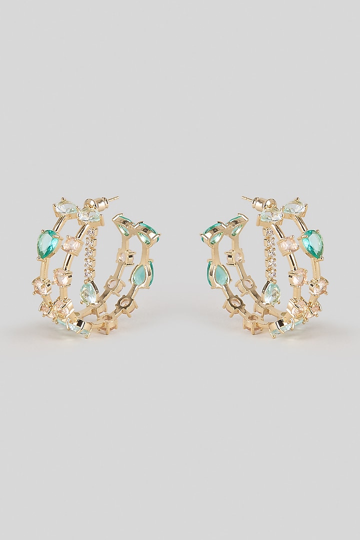 Gold Plated Blue Swarovski Stone Hoop Earrings by ESME at Pernia's Pop Up Shop