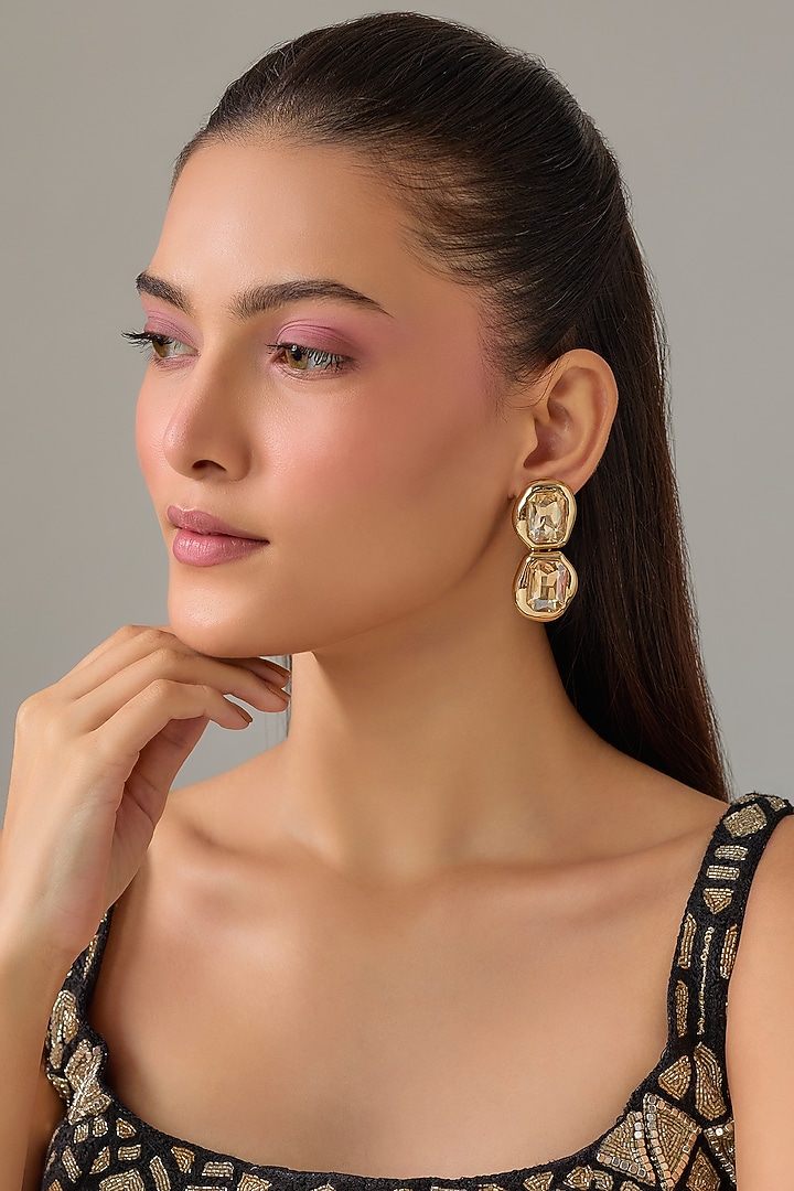 Gold Plated Emerald-Cut Swarovski Crystal Stud Earrings by ESME at Pernia's Pop Up Shop
