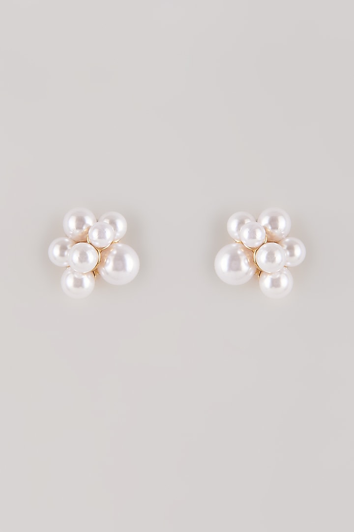 Gold Plated Swarovski Pearl Stud Earrings by ESME at Pernia's Pop Up Shop
