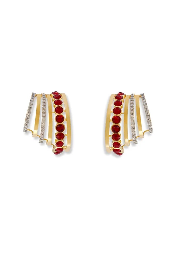 Gold Finish Gold Stone Stud Earrings by ESME at Pernia's Pop Up Shop