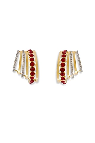 Gold Finish Gold Stone Stud Earrings by ESME