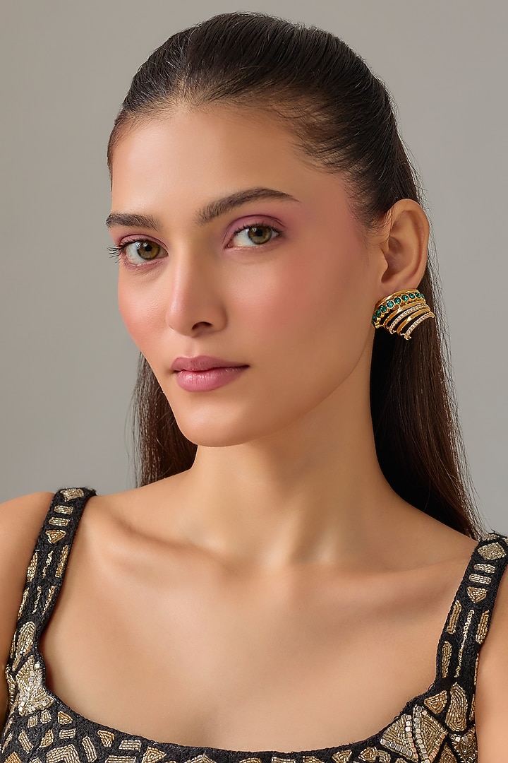 White Rhodium Finish Green Swarovski Crystal Ear Cuffs by ESME at Pernia's Pop Up Shop