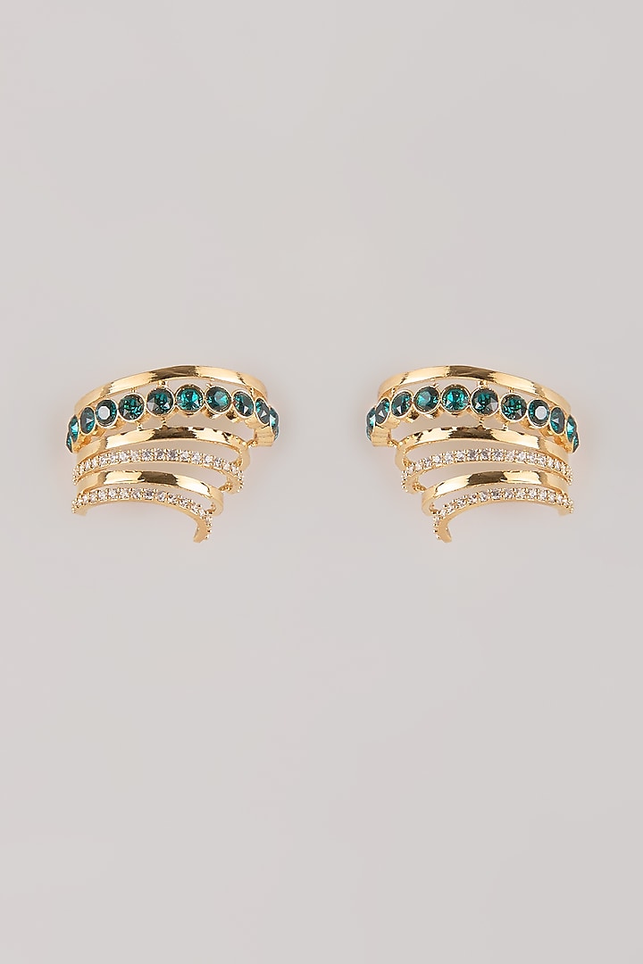 White Rhodium Finish Green Swarovski Crystal Ear Cuffs by ESME at Pernia's Pop Up Shop