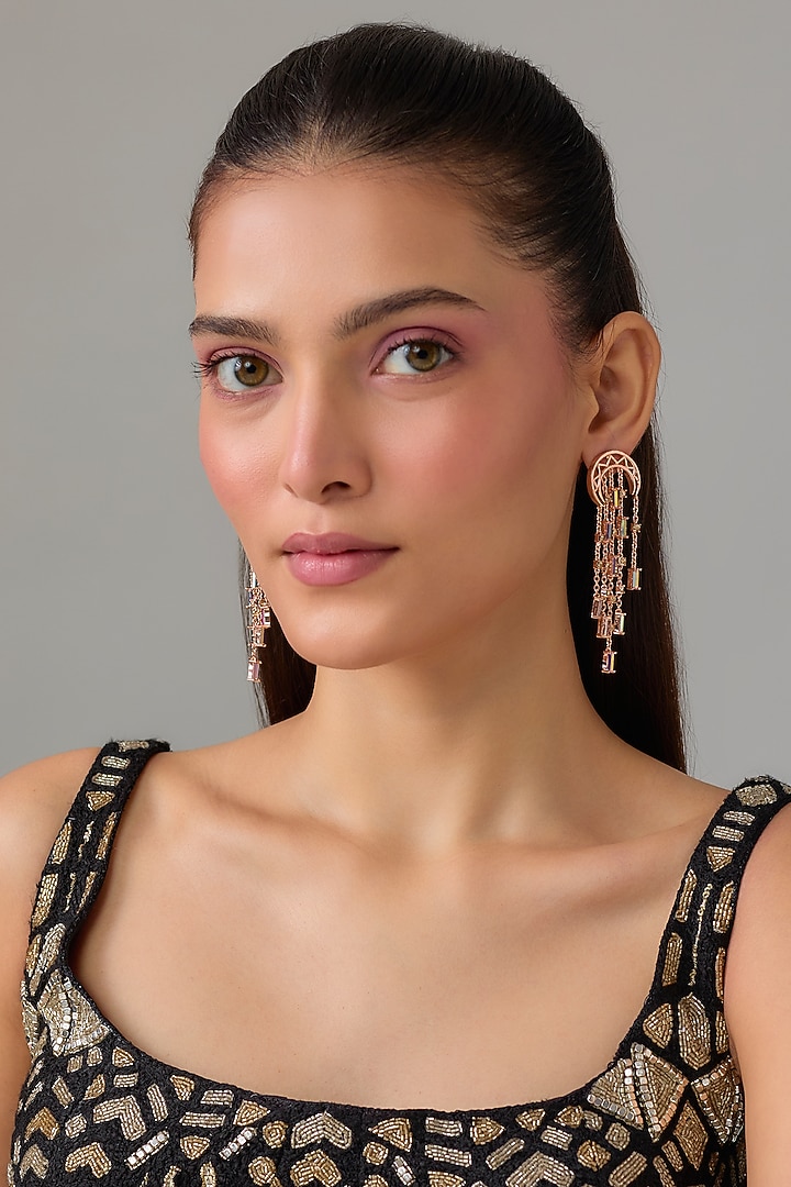 White Rhodium Finish Swarovski Crystal Dangler Earrings by ESME at Pernia's Pop Up Shop