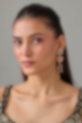 White Rhodium Finish Grey & Gold Swarovski Crystal Dangler Earrings by ESME at Pernia's Pop Up Shop