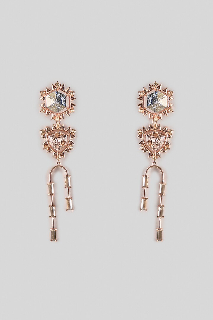 White Rhodium Finish Grey & Gold Swarovski Crystal Dangler Earrings by ESME at Pernia's Pop Up Shop