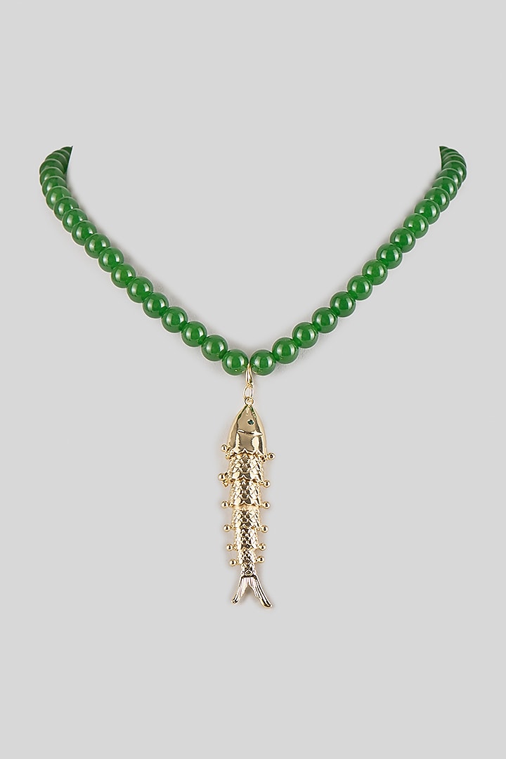 Gold Plated Swarovski Crystal & Emerald Green Beaded Necklace by ESME at Pernia's Pop Up Shop