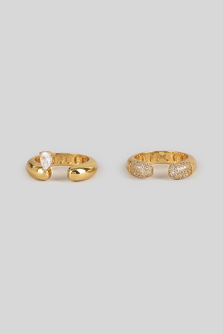 Gold Plated Pave-Set Swarovski Crystal Twin Ring (Set Of 2) by ESME at Pernia's Pop Up Shop