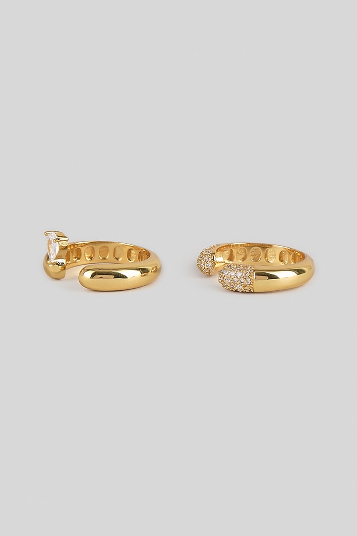 Gold Plated Pave-Set Swarovski Crystal Twin Ring (Set Of 2) by ESME at Pernia's Pop Up Shop