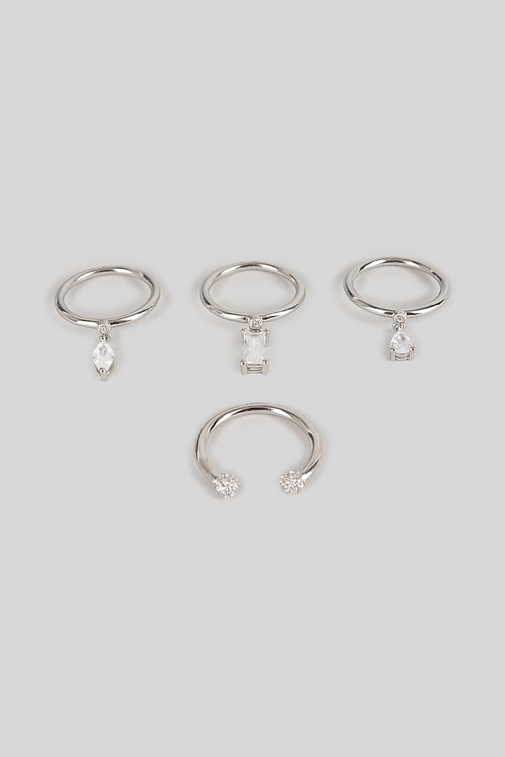 Gold Plated Swarovski Crystal Rings (Set Of 4) by ESME at Pernia's Pop Up Shop