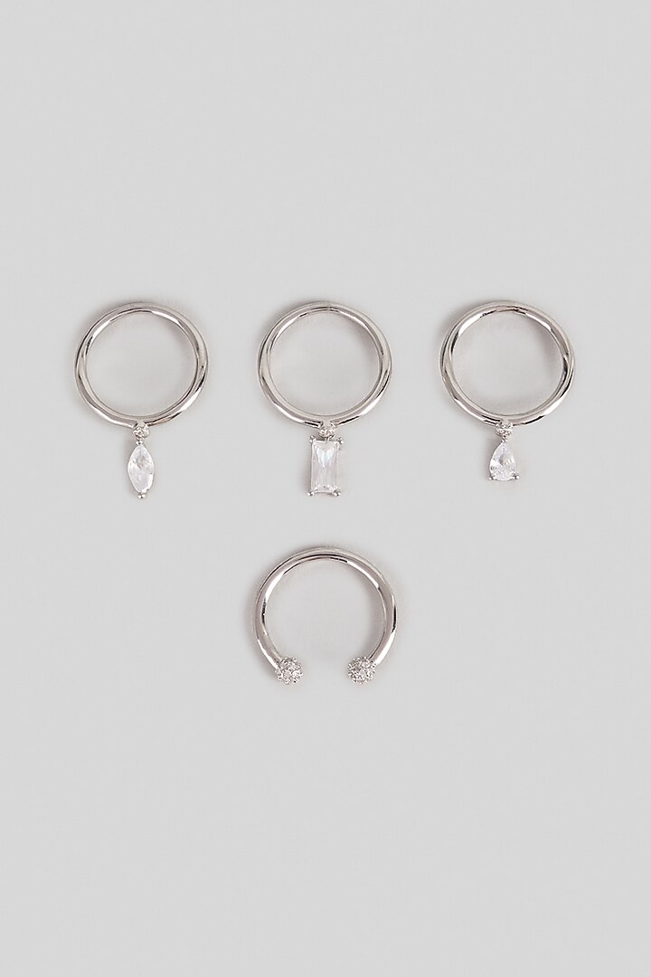 Gold Plated Swarovski Crystal Rings (Set Of 4) by ESME at Pernia's Pop Up Shop