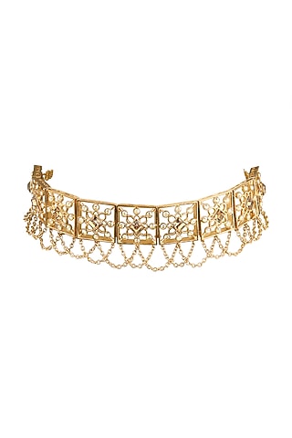 Gold Finish Choker Necklace With Chain Hangings by ESME