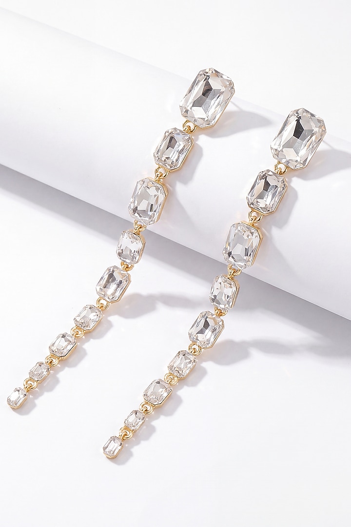 Gold Plated Austrian Crystal Shoulder Duster Earrings by ESME at Pernia's Pop Up Shop