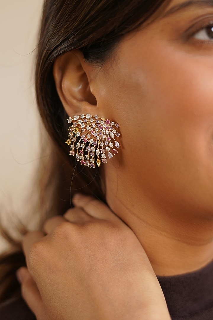 Gold Plated Multi-Colored Austrian Crystal Stud Earrings by ESME at Pernia's Pop Up Shop