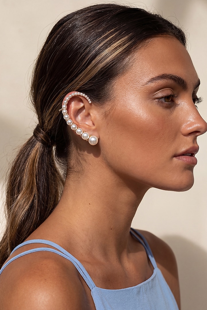 Gold Plated Austrian Crystal & Pearl Earcuffs by ESME at Pernia's Pop Up Shop