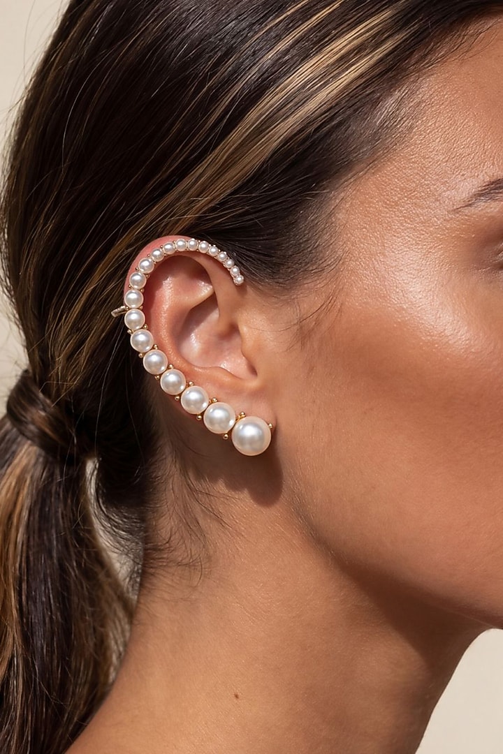 Gold Plated Austrian Crystal & Pearl Earcuffs by ESME at Pernia's Pop Up Shop