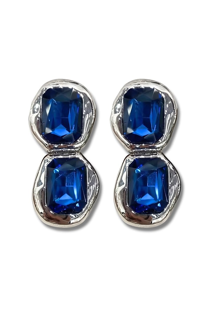 Gold Plated Blue Austrian Crystal Dangler Earrings by ESME at Pernia's Pop Up Shop