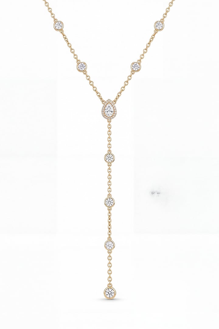 Gold Plated Austrian Crystal Lariat Necklace by ESME at Pernia's Pop Up Shop