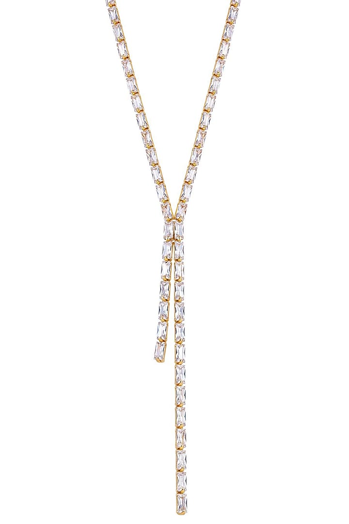 Gold Plated Austrian Crystal & Zircon Lariat Necklace by ESME at Pernia's Pop Up Shop