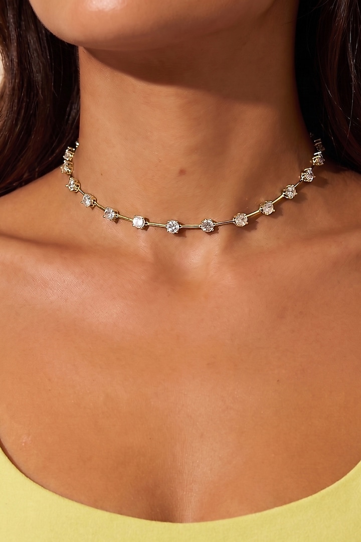 Gold Plated Austrian Crystal Tennis Necklace by ESME at Pernia's Pop Up Shop