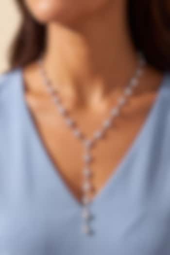 Silver Finish Austrian Crystal Lariat Necklace by ESME at Pernia's Pop Up Shop