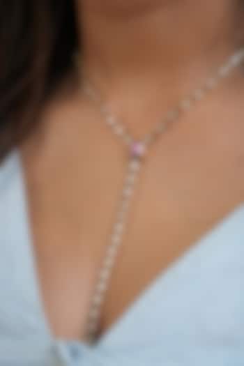 Gold Plated Pink & White Austrian Crystal Lariat Necklace by ESME at Pernia's Pop Up Shop