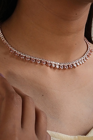 Gold Plated Pink & White Heart-Shaped Austrian Crystal Necklace by ESME