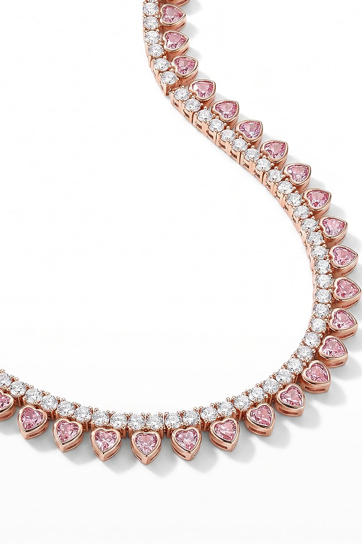 Gold Plated Pink & White Heart-Shaped Austrian Crystal Necklace by ESME at Pernia's Pop Up Shop
