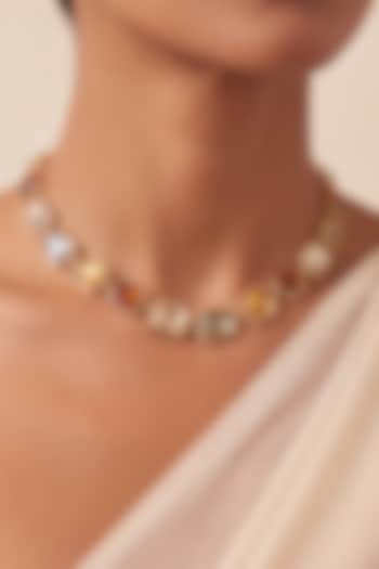 Gold Finish Multi-Colored Austrian Crystal Necklace by ESME at Pernia's Pop Up Shop