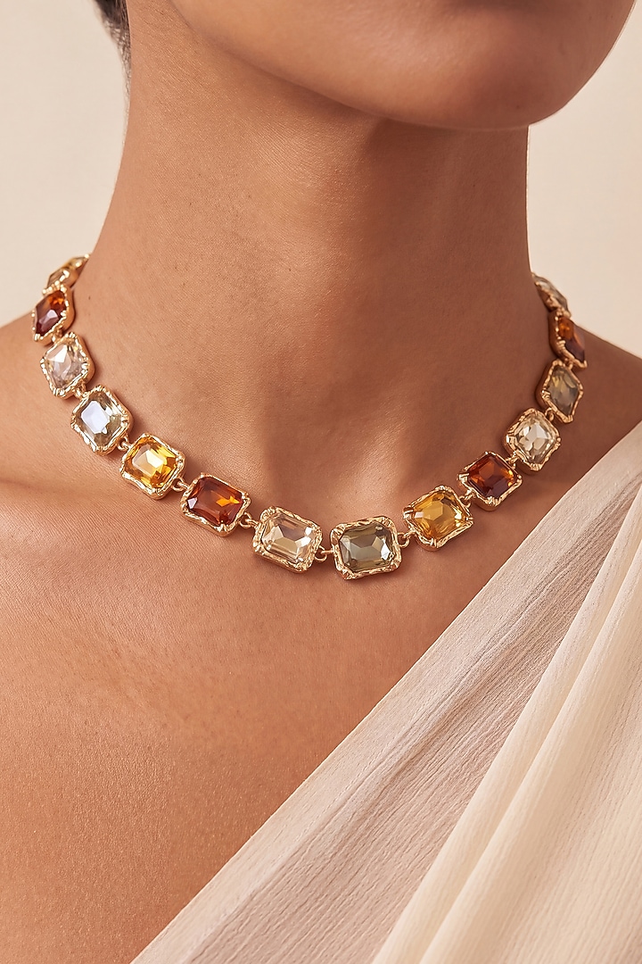 Gold Finish Multi-Colored Austrian Crystal Necklace by ESME at Pernia's Pop Up Shop
