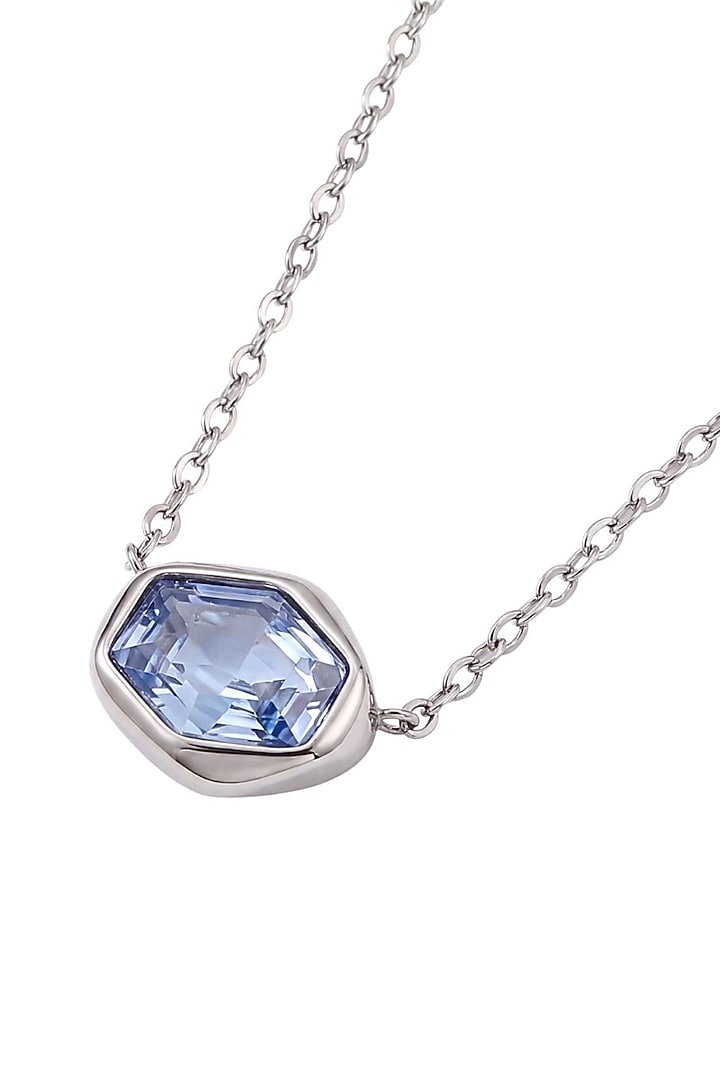 Gold Finish Blue Austrian Crystal Pendant Necklace by ESME at Pernia's Pop Up Shop